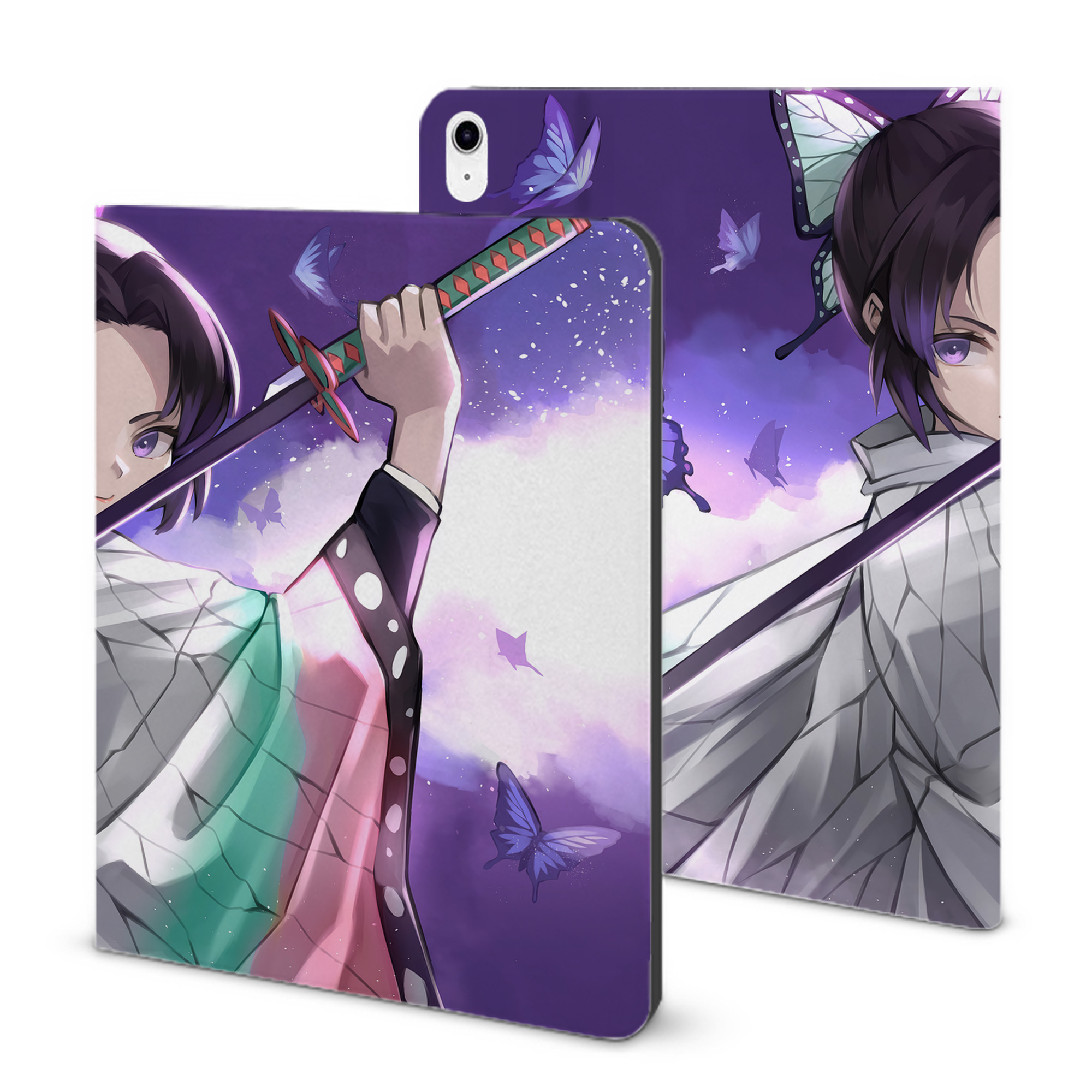 （画像用） 鬼滅の刃（きめつのやいば）蟲柱-胡蝶 しのぶ／こちょう しのぶ Kochou Shinobu IPad ケース ブック型 PUレザー TPU 耐衝撃 軽量 薄型 ペン収納なし 全面保護 IPad 各モデル対応